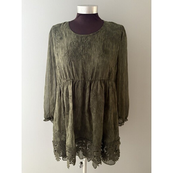 Pretty Angel Tunic Dress Size S Green Floral Lace Sheer Forest Fairy Whimsy - Picture 1 of 16